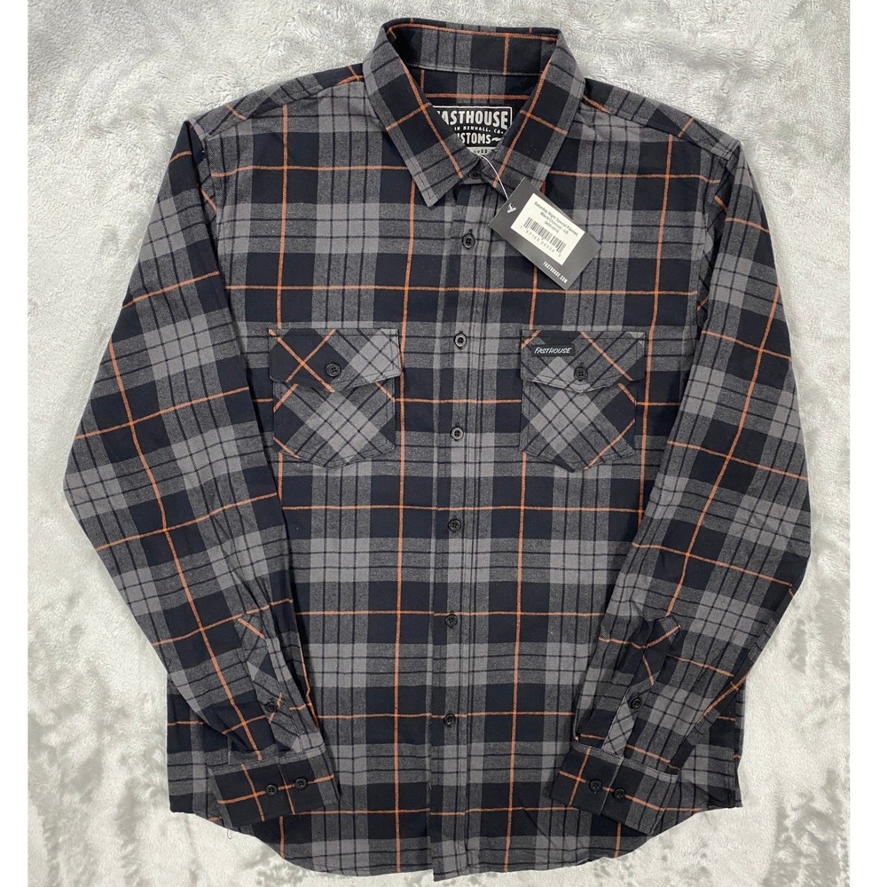 Fasthouse Saturday Night Special Flannel Shirt Men Large Black Plaid Moto Surf
